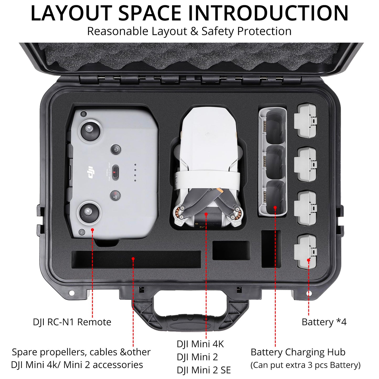 PONYRC Mini 4K Case, IP67 Waterproof Hard Travel Carrying Case for DJI Mini 4K/ 2/2 SE Fly More Combo Drone & Accessories