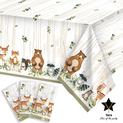 YARA Woodland Plastic Tablecloth For Baby Shower Decorations & Birthday Girl Boy |Safari Enchanted Forest Animals Decor |Neutral Gender Table