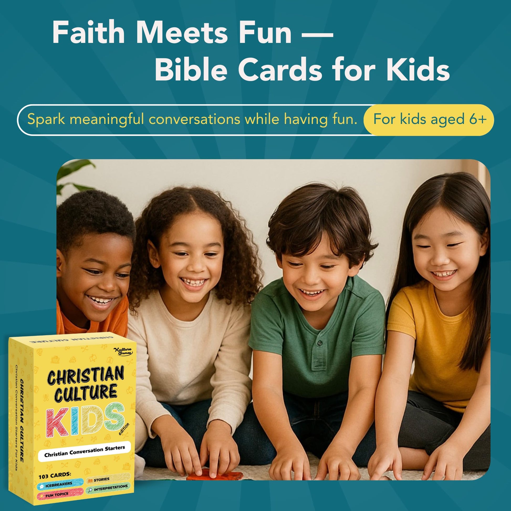 Kulture Games - Bible Conversation Cards for Kids - Christian Family Games - Faith Based Educational Card Games - Sunday School Christian - Gifts