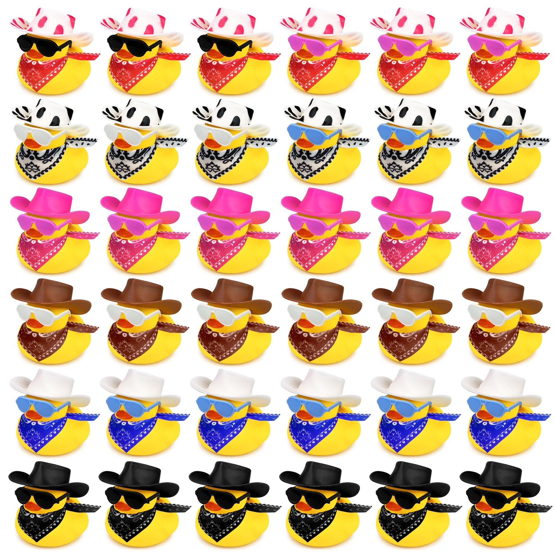 36 Sets Cowboy Ducks with Mini Hat Scarf and Sunglasses Mini Bath Duck Toys for Birthday Swimming Party Gift Favor Decorations