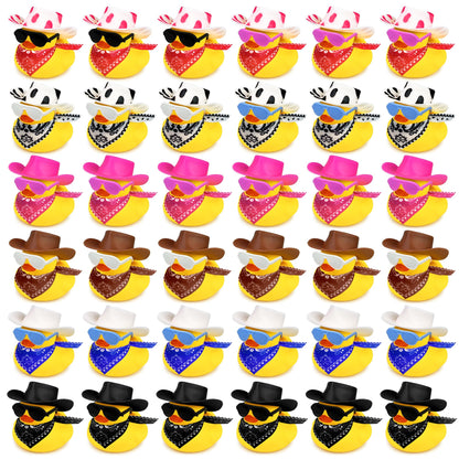 36 Sets Cowboy Ducks with Mini Hat Scarf and Sunglasses Mini Bath Duck Toys for Birthday Swimming Party Gift Favor Decorations
