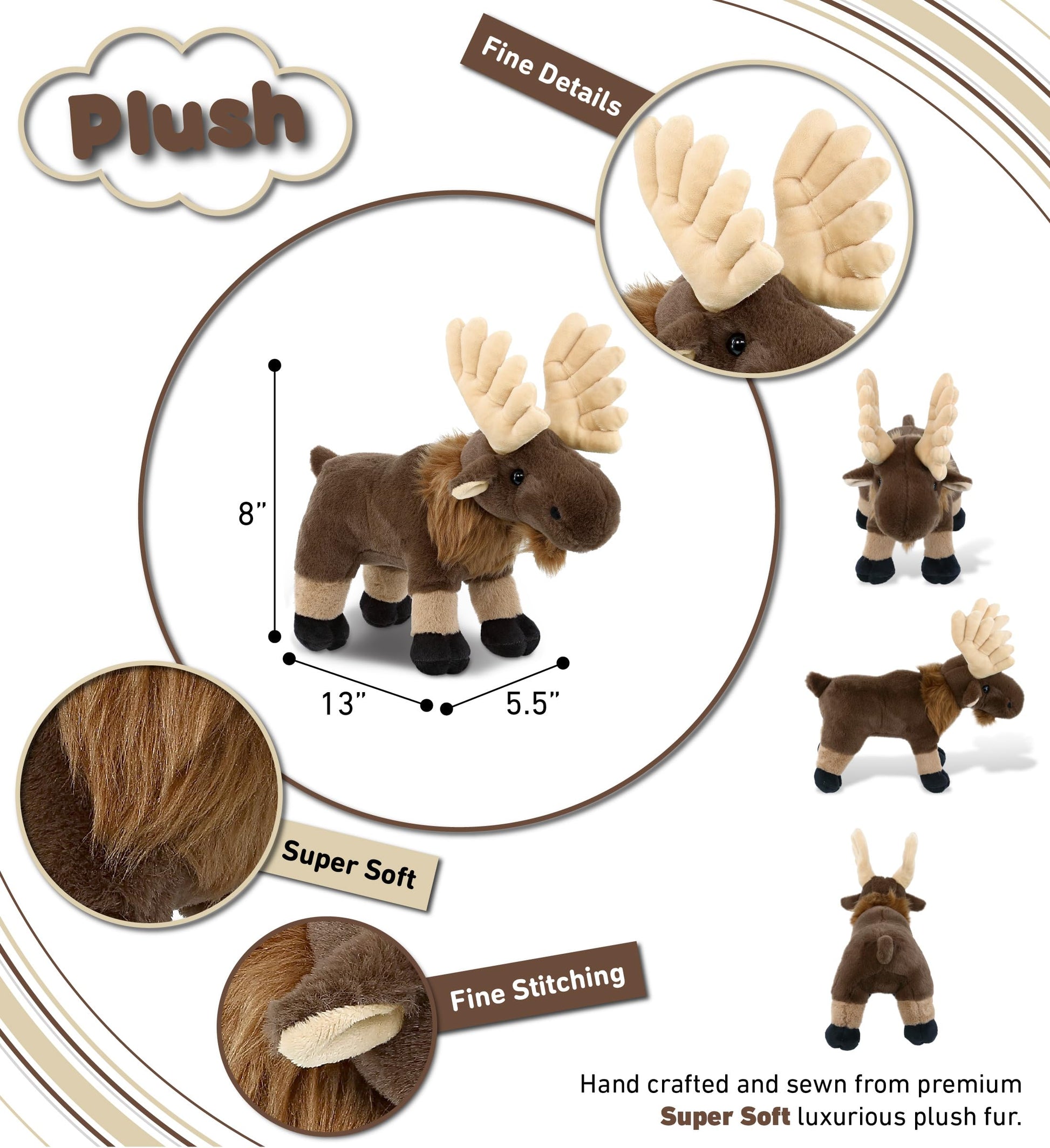 DolliBu Standing Moose Stuffed Animal - Soft Huggable Plush Toy, Adorable Playtime Cuddle Gift, Super Soft Moose Doll for Kids and Adults - 8 inches