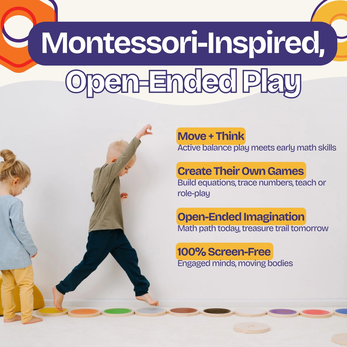 ComfyBumpy Wooden Stepping Stones for Kids | Set of 13 Montessori Stepping Stones for Toddlers - Double-Sided Stepping Stone Kit with Colors, Engraved