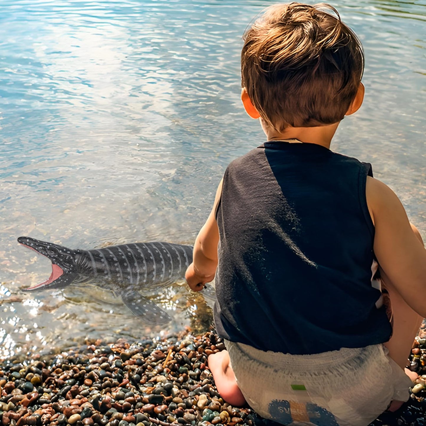 Large Replica of Mosasaurus 10 Inch 3PCS Prehistoric Sea Creatures Toys for Kids Gift Shark Figure Ocean Life Collection Sea Animals for Toddler Boys