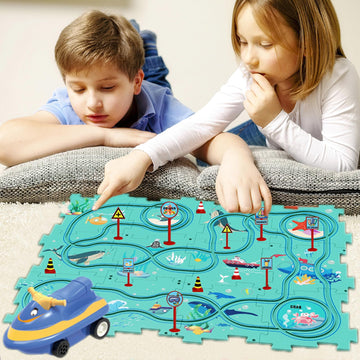 Dinosaur Puzzle Racing Track Set - 25 Packs Children's Racing Track Car Game Set, Preschool for Boys and Girls, Ocean Theme