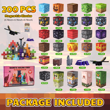 Fitrobust 200PCS Magnetic Blocks, Magnetic Building Blocks, 0.78in Magnetic Building Cubes, STEM Game Stacking Toys for Kids, Birthday Gifts for Boys