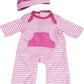 JC Toys | 4 Assorted Baby Doll Rompers and Hats | Pink + Blue + Light Pink + Purple | | Ages 2+ | Fits Dolls 10"- 12"