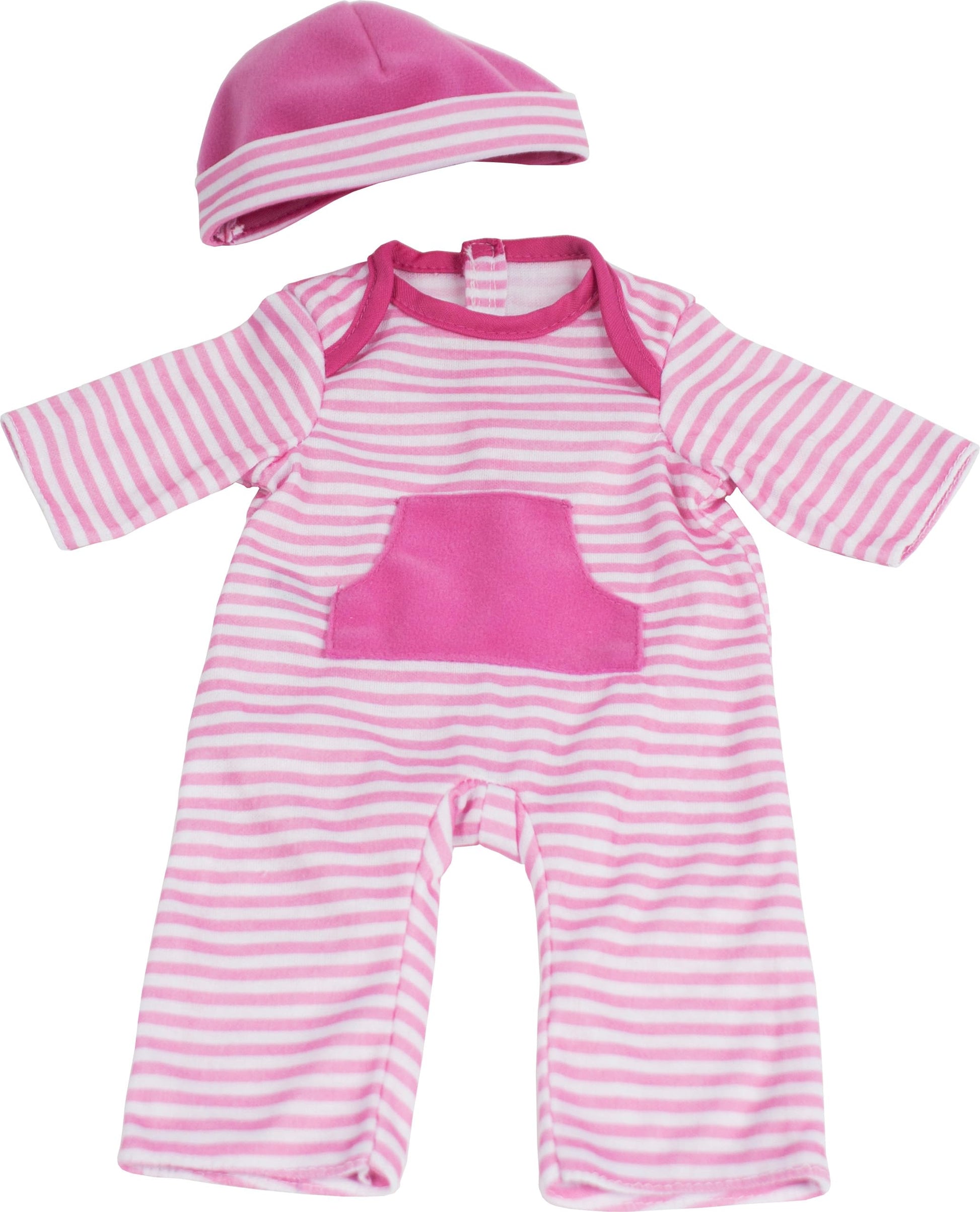 JC Toys | 4 Assorted Baby Doll Rompers and Hats | Pink + Blue + Light Pink + Purple | | Ages 2+ | Fits Dolls 10"- 12"