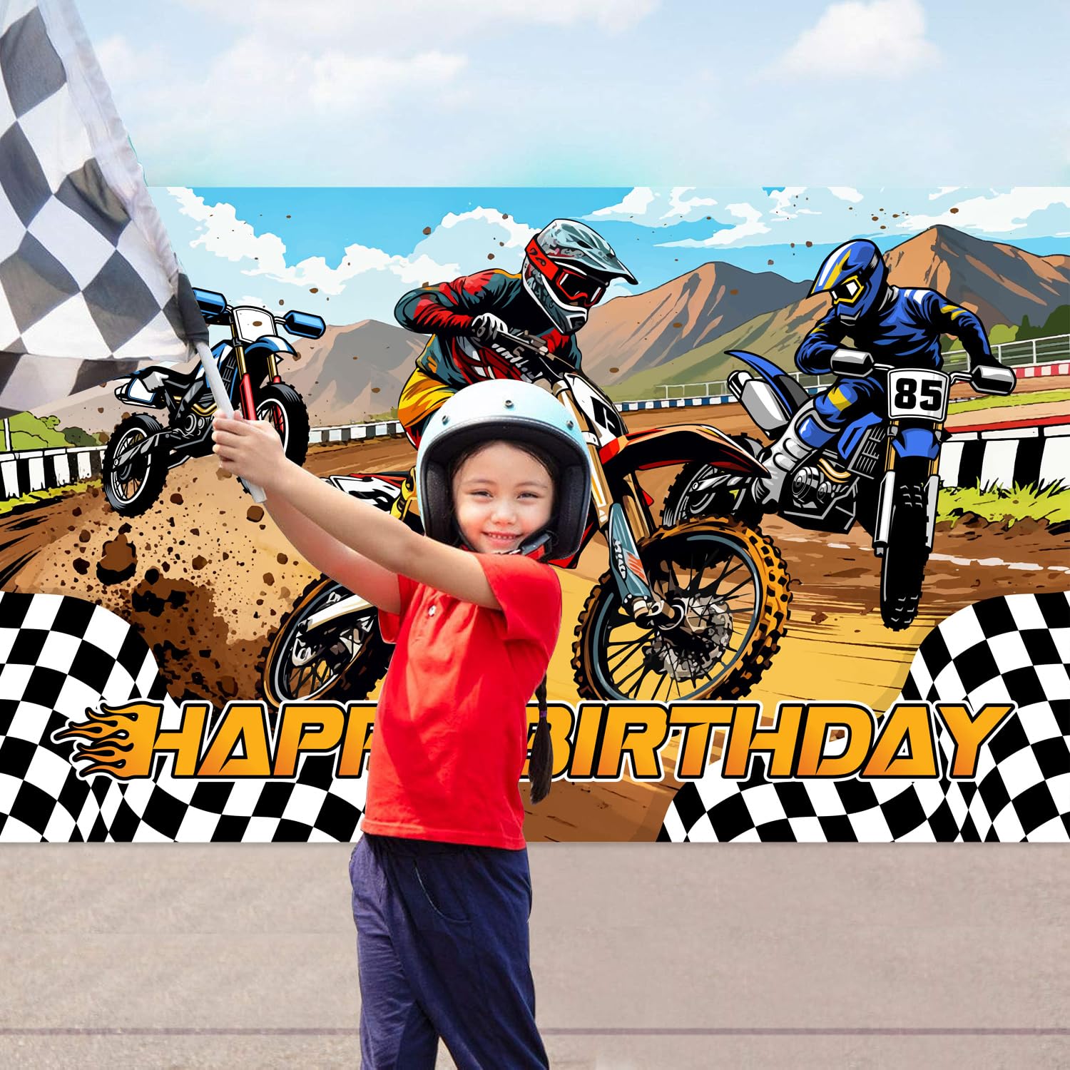 Dirt Bike Birthday Decorations, Dirt Bike Happy Birthday Banner Backdrop, Motocross Theme Backdrop Banner Party Supplies Decorations