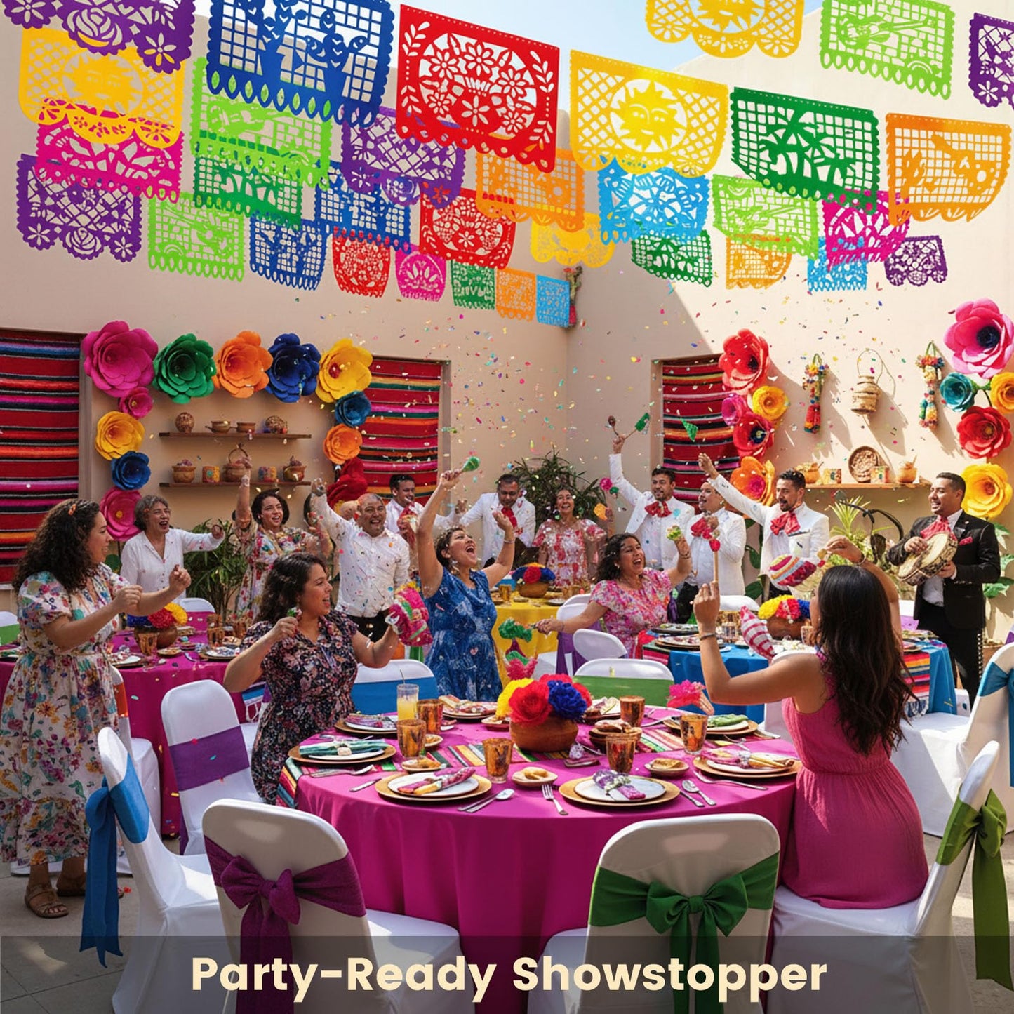 DomeStar Mexican Party Decoration, 18 Feet Plastic Papel Picado Fiesta Banner Cinco de Mayo Garland for Mexican Birthday Fiesta Party Supplies