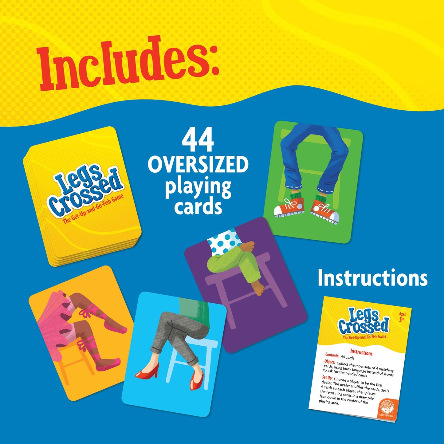 MindWare Legs Crossed - The Silly Get-Up & Go-Fish Card Game for Kids & Adults