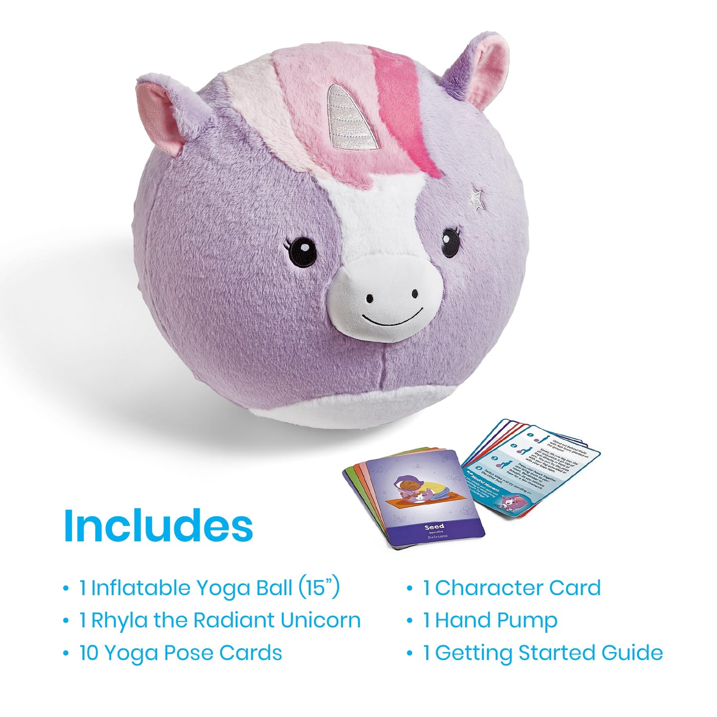 hand2mind Unicorn BubblePlush Yoga Ball Buddy, Yoga Ball for Kids, Calming Corner for Items, Kids Exercise Equipment, Occupational Therapy Toys