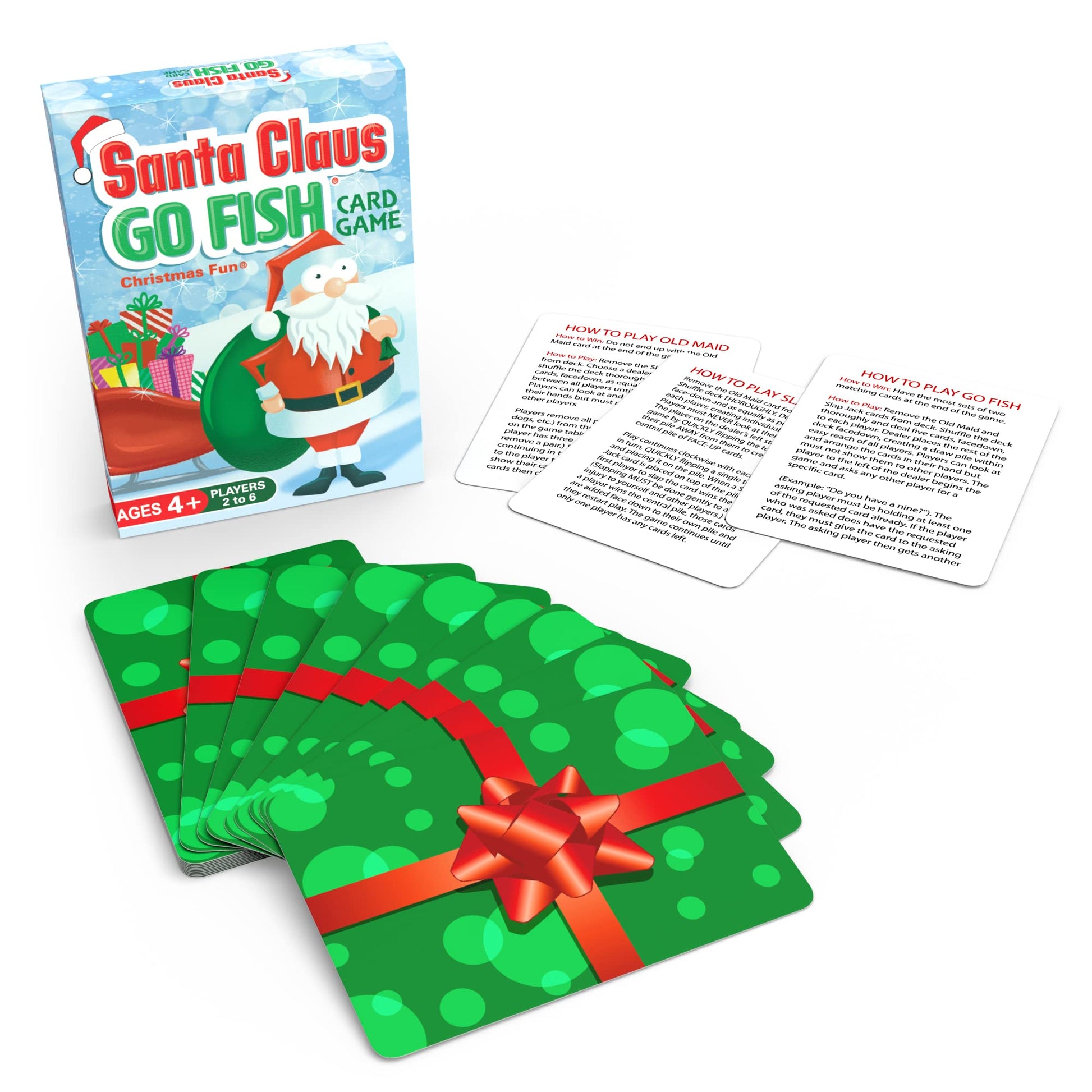 Santa Claus Go Fish - A Family Christmas Game for Kids Ages 4 & Up | Go Fish, Old Maid, and Slap Jack in One Deck (Holiday Stocking Stuffers, Gift