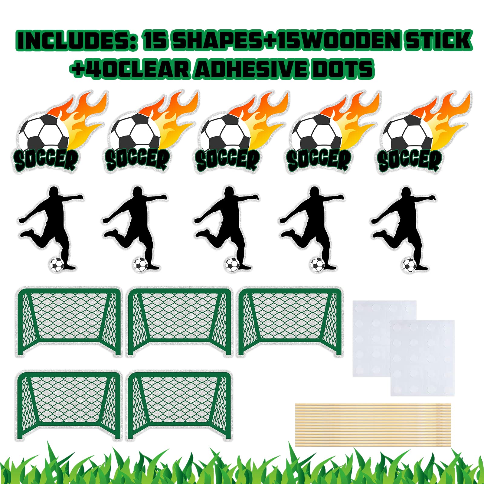 Soccer Table Centerpiece Sticks, Soccer Table Topper - Soccer Game Party Decorations Football Theme Party Decorations Supplies - 15PCS