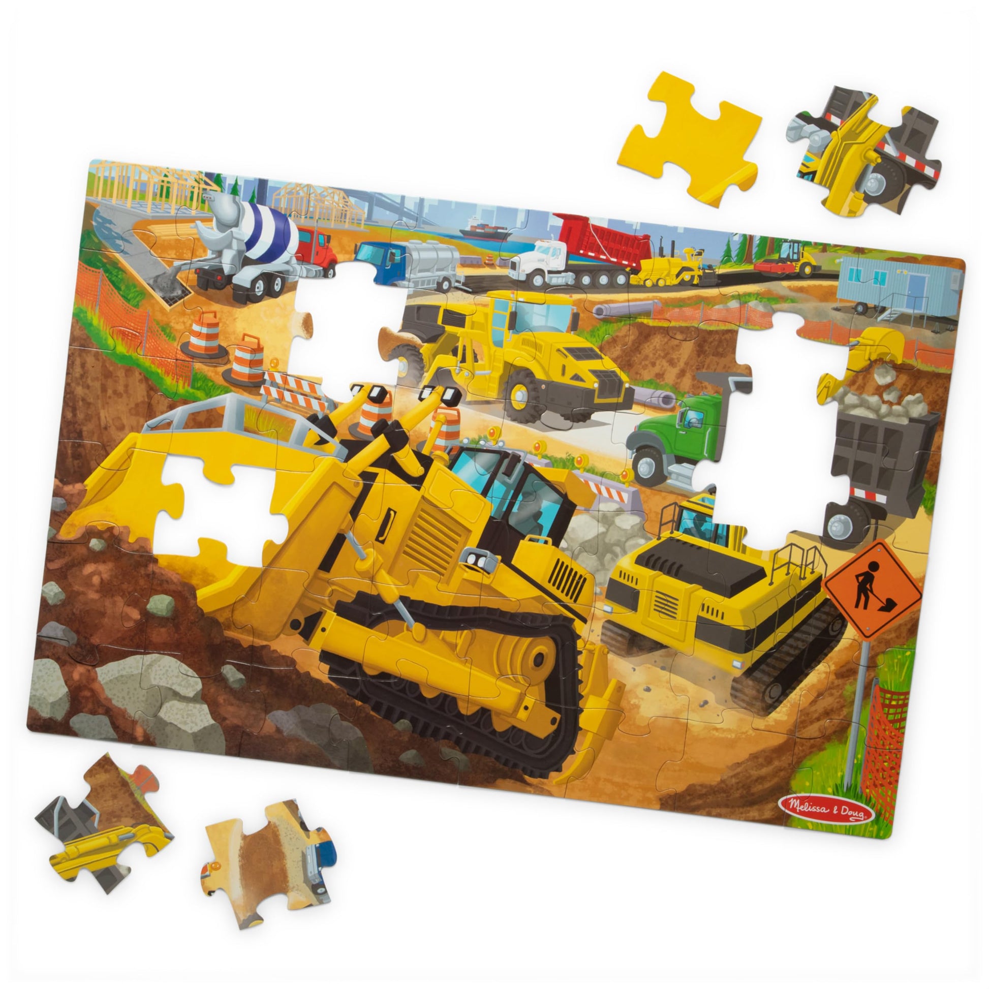 Melissa & Doug Building Site Jumbo Floor Puzzle 48-Piece Vehicle Toy