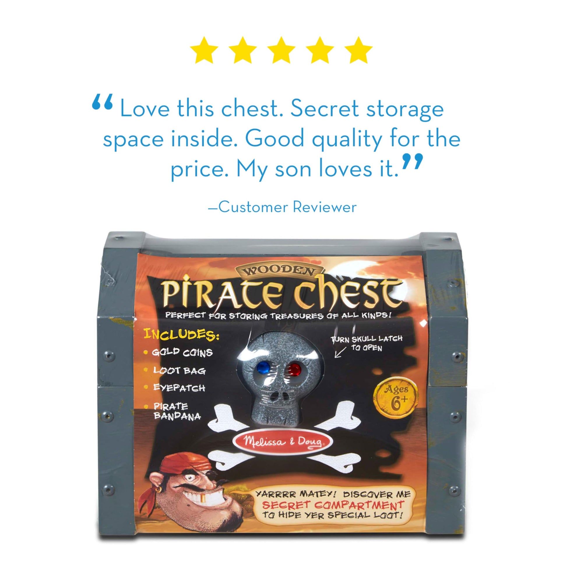 Melissa & Doug Wooden Pirate Chest Pretend Play Set