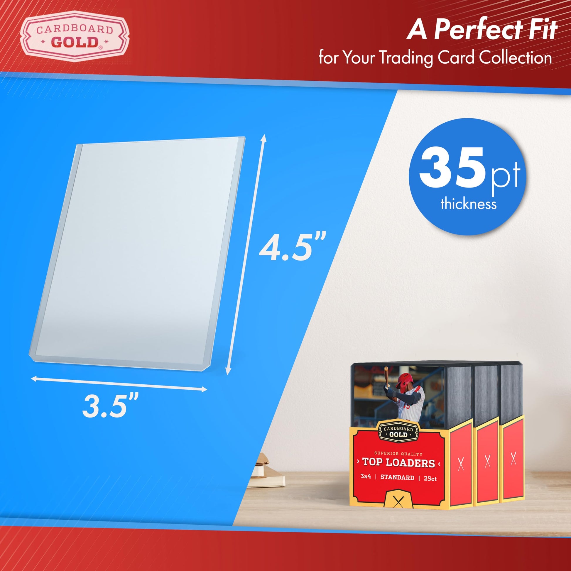 Cardboard Gold - 35pt Top Loaders for Cards - 200 Count - Premium 3x4 Inch Trading Card Toploaders - Protect Your Baseball and Sports Cards with These