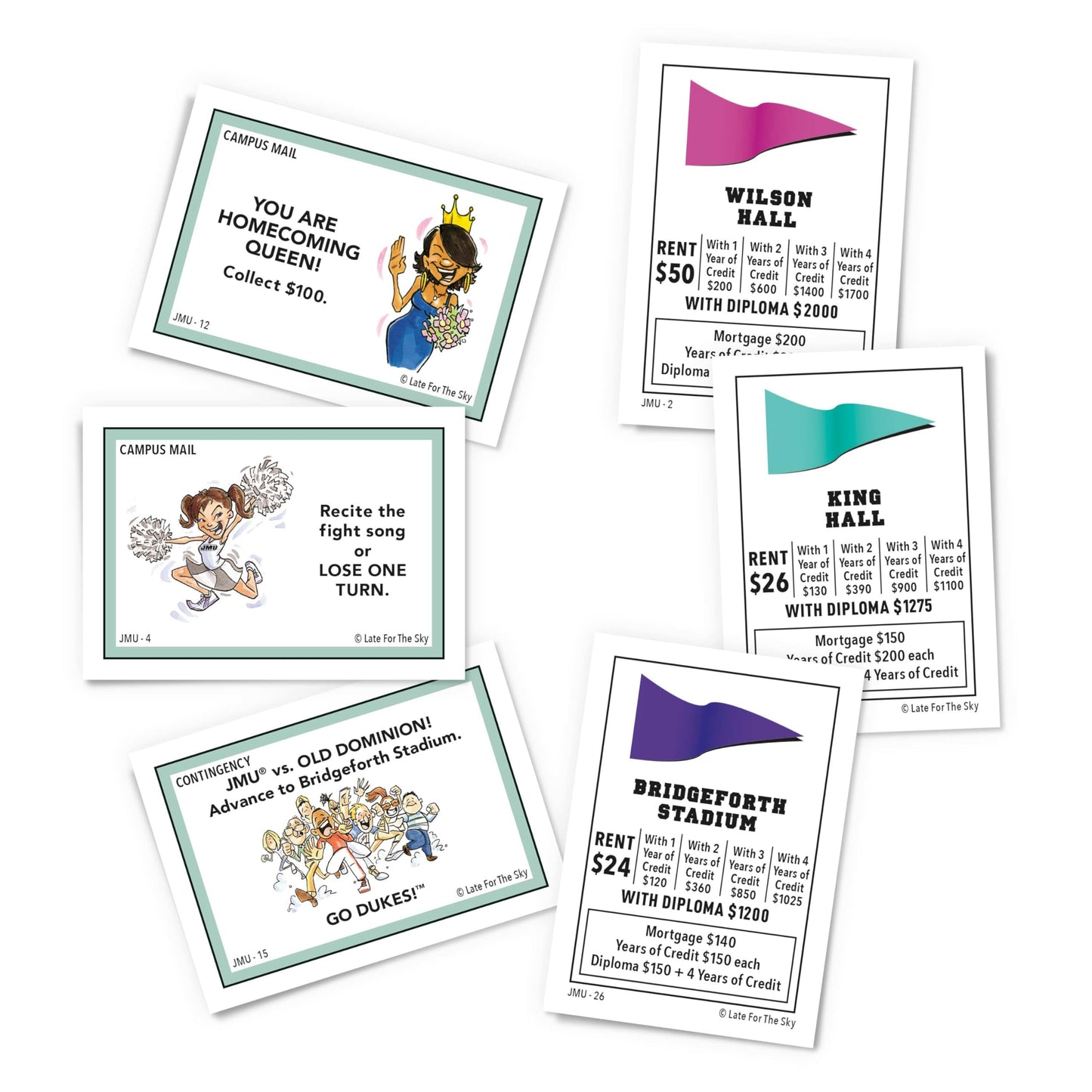 Late For The Sky: JMU-Opoly - James Madison University Themed Family Board Game, Opoly-Style, Traditional Play Or 1 Hr Version, Ages 8+, 2-5 Players