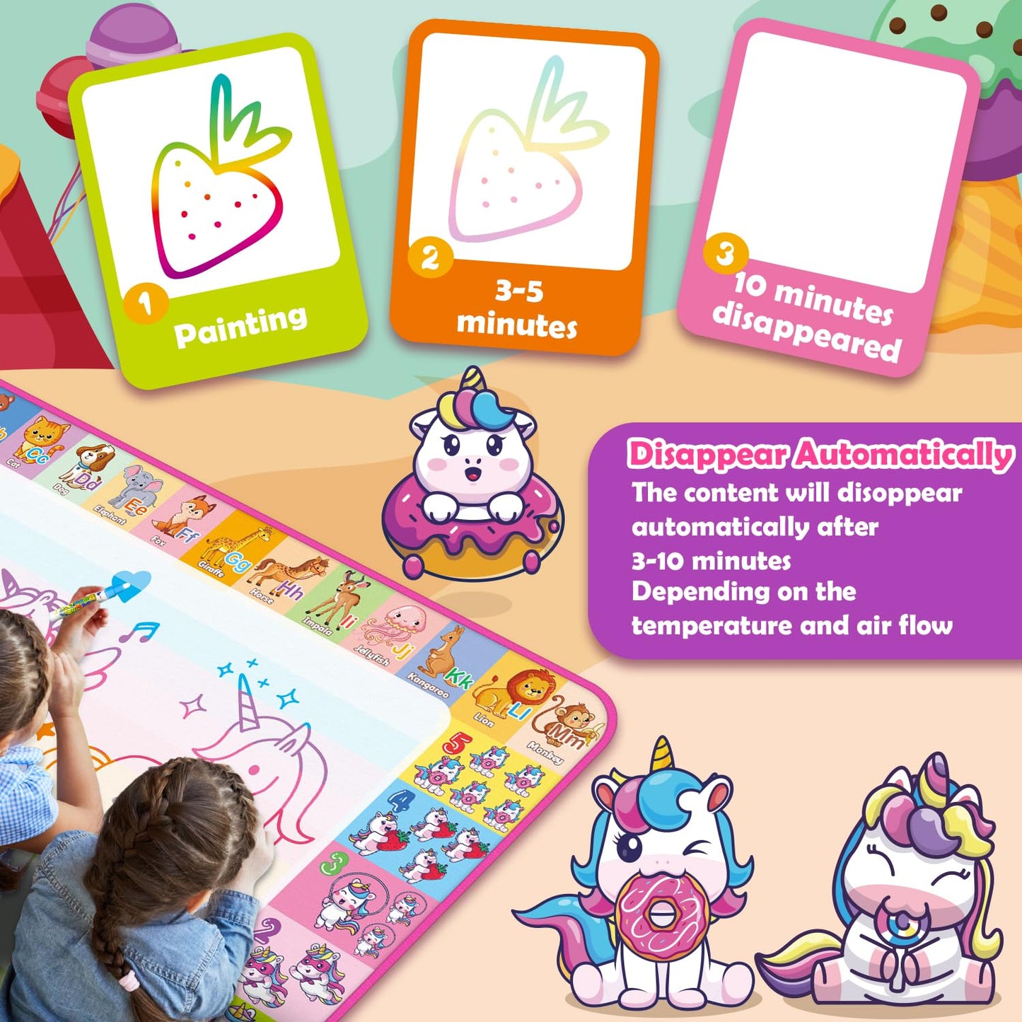 Aqua Water Doodle Mat - Kids Drawing Mat Toddlers Educational Toys for Age 3 4 5 6 7 8 Year Old Boys Girls Gifts - Neon Color Mat Doodle Board Writing