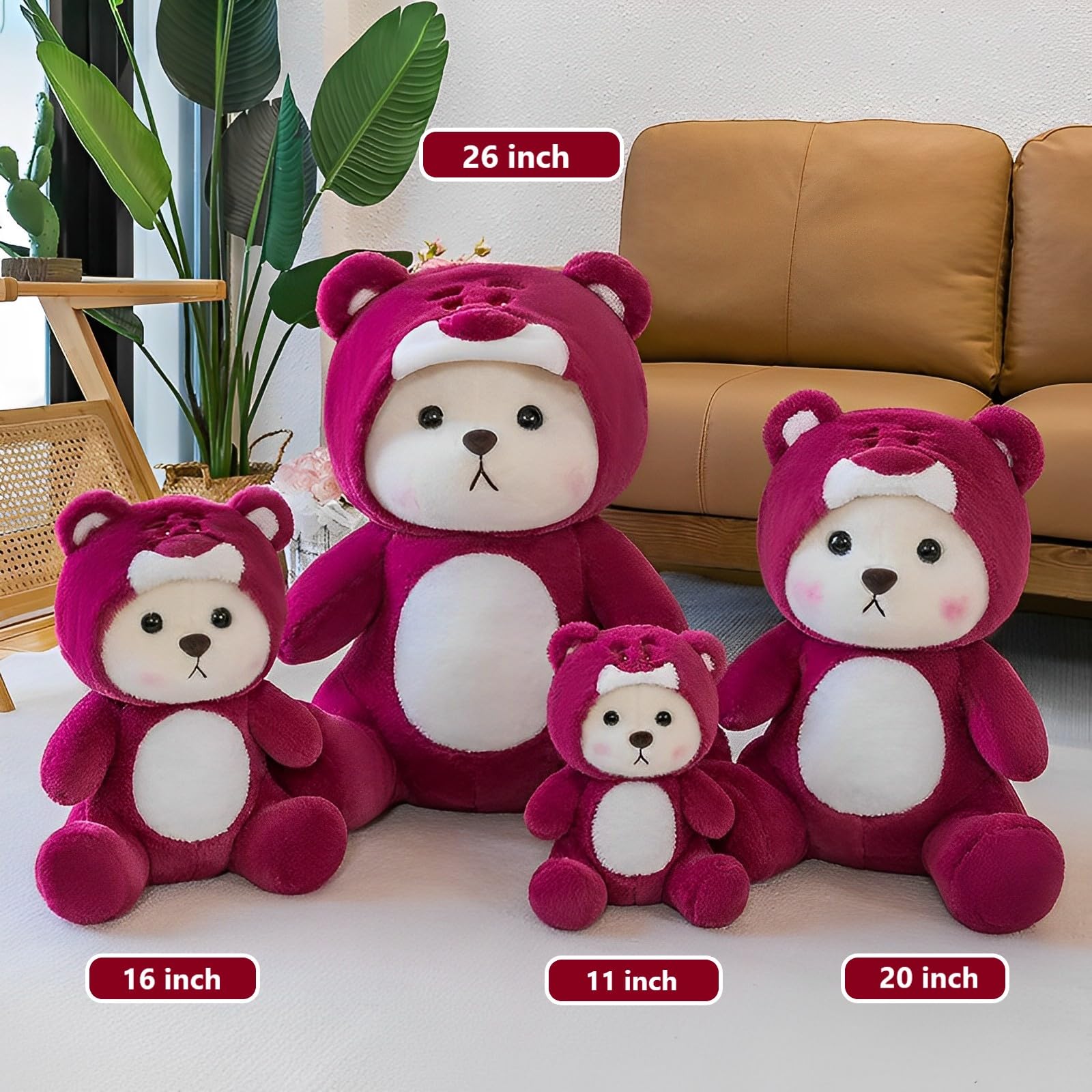 Bilibang Cartoon Plush Cross-Dressing Teddy Bear Plush Toy, Cute Teddy Bear with Removable Stitchhat (Pink StrawberryBear, 11 inch / 0.5 lb)