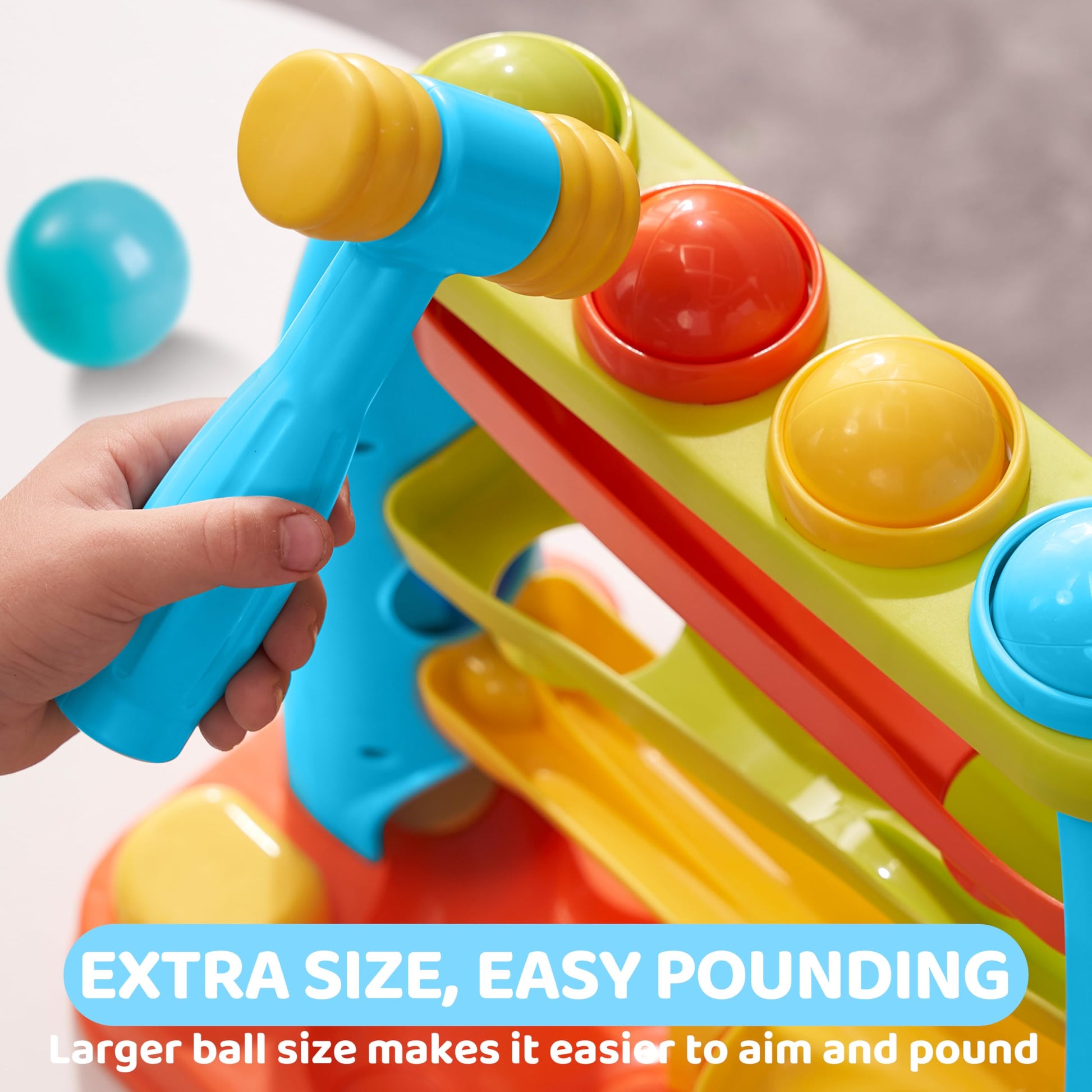 lalalark Ball Drop Toy for Toddlers, Track Stacking Learning Pound a Ball with Hammer, Early Developmental Montessori Toy, Birthday Gift for Boys