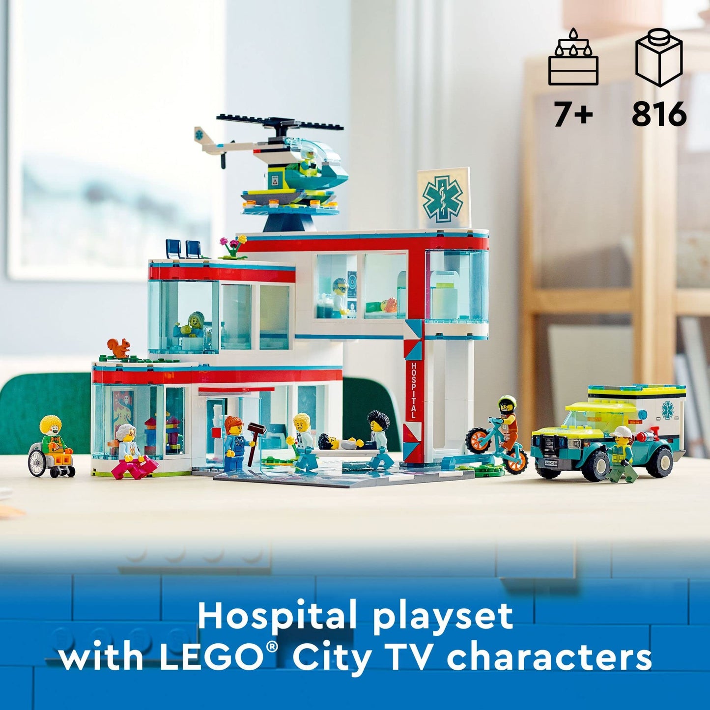LEGO City Hospital Building Set 60330 with Toy Ambulance, Rescue Helicopter and 12 Mini Figures, Pretend Play Toy Hospital for Educational Fun,