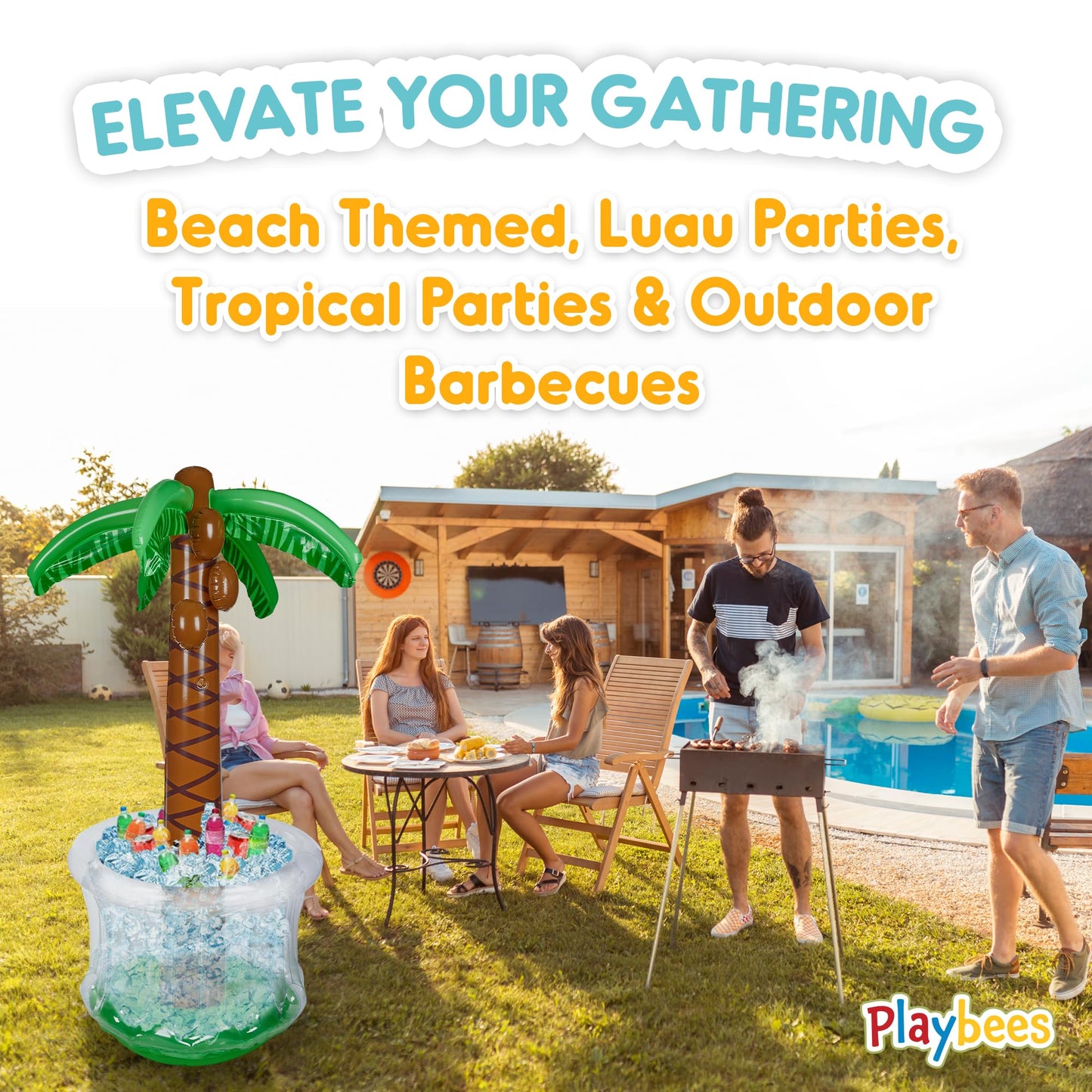 Inflatable Palm Tree Cooler 60" - Blow Up Palm Tree Luau Hawaiian Tropical Beach Theme Summer Swimming Pool Party Decorations - Outdoor Party Supplies