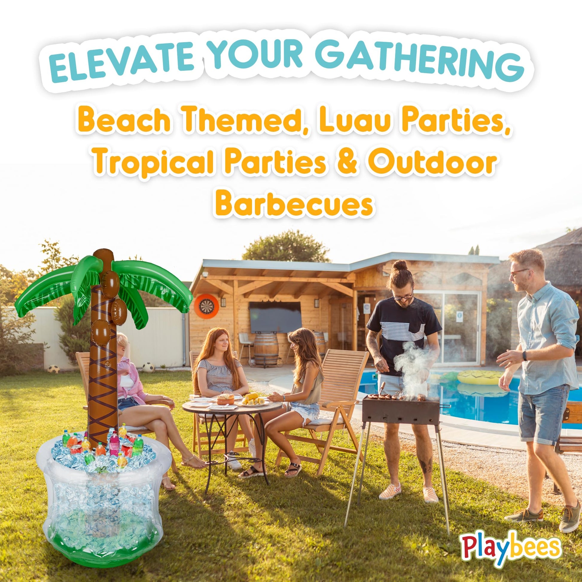 Inflatable Palm Tree Cooler 60" - Blow Up Palm Tree Luau Hawaiian Tropical Beach Theme Summer Swimming Pool Party Decorations - Outdoor Party Supplies