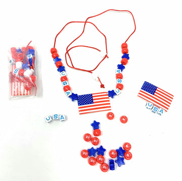 Funiverse Bulk 25 Pack of Kids Patriotic Jewelry Necklace Craft Kits - Perfect for Fourth of July, Memorial and Veteran's Day