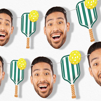 Big Dot of Happiness Custom Pickleball Face Cut Out Garland Banner, Personalized Sports Birthday or Retirement Party Decor, 30 Feet of Cord, 5 Photo