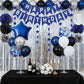 Navy Blue Birthday Decorations for Men Boys, Blue Silver Party Decorations Happy Birthday Banner Fringe Curtains star garland Paper Pom Poms Party