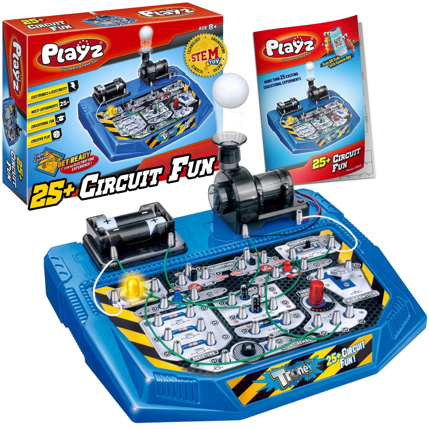 Playz Electrical Circuit Board Engineering Kit for Kids with 25+ STEM Projects Teaching Electricity, Voltage, Currents, Resistance, & Magnetic Science