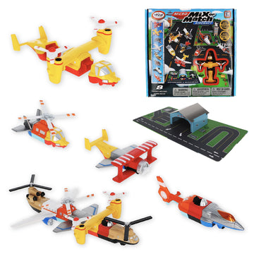 Popular Playthings Magnetic Vehicles for Toddlers 1-3, Mini Mix or Match Car Toys, Set of 8 Gift for Kids - Aircraft Airplane with Playmat