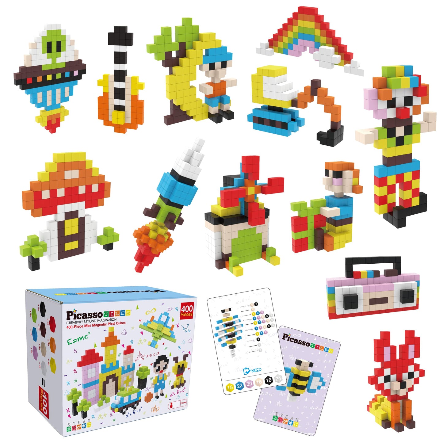 Picasso Cubes 0.5” Pixel Magnetic Puzzle Cube 400 Piece Mix & Match Sensory Toys STEAM Education Learning Building Block Magnets Children Construction