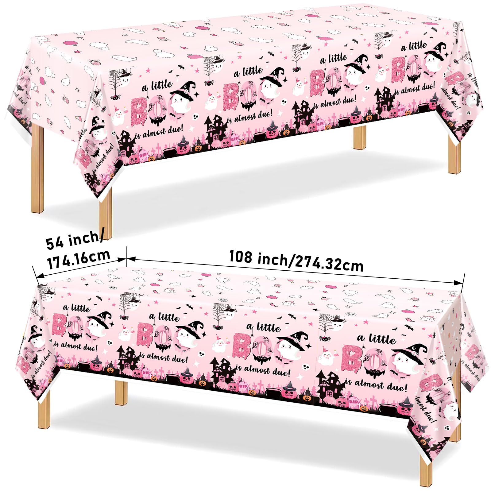 Yavxzvbw 3Pcs A Little Boo is Almost Due Decorations Pink Halloween Tablecloth Little Boo Baby Shower Decorations Girl for Halloween Baby Shower