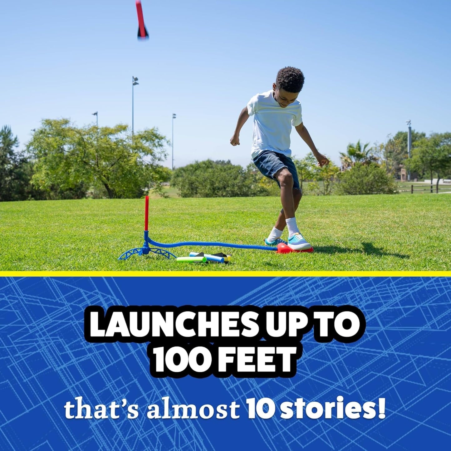 Stomp Rocket Jr Multi-Color Rocket Launcher for Kids, 8 Rockets - Fun Outdoor Kids Gifts for Boys & Girls - STEM Toy Foam Blaster Set Soars Up to 100