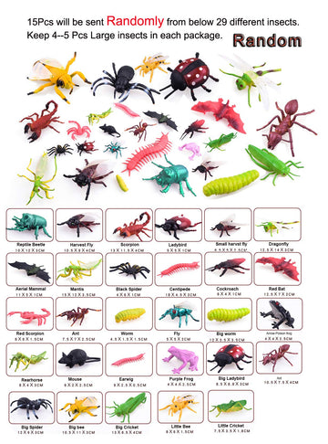 PINOWU 27pcs Bug Toy Figures Playset for Kids Boys, 2-6' Fake Insects - Spiders, Cockroaches, Scorpions, Crickets, Lady Bugs, Butterflies and Worms