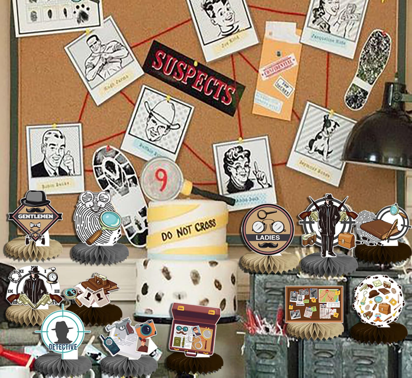 12 PCS Detective Honeycomb Centerpieces for Table Decor, Mystery Detective Table Decorations Table Toppers for Men Women Detective Party Decorations