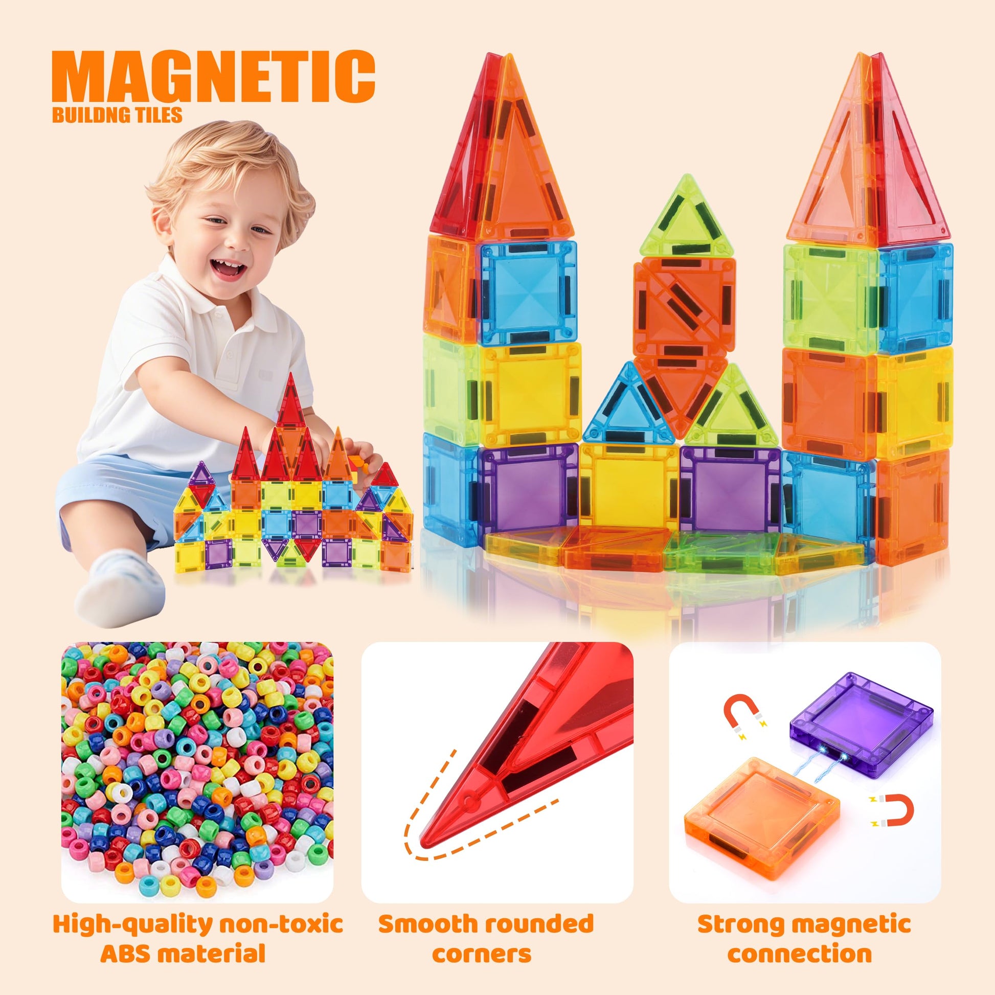 JoxSaxin 56PCS Mini Magnetic Tiles, Portable Magnetic Toy Travel Set for Kids, Includes Iron Storage Box, Puzzle Toy for Boys and Girls Ages 3+