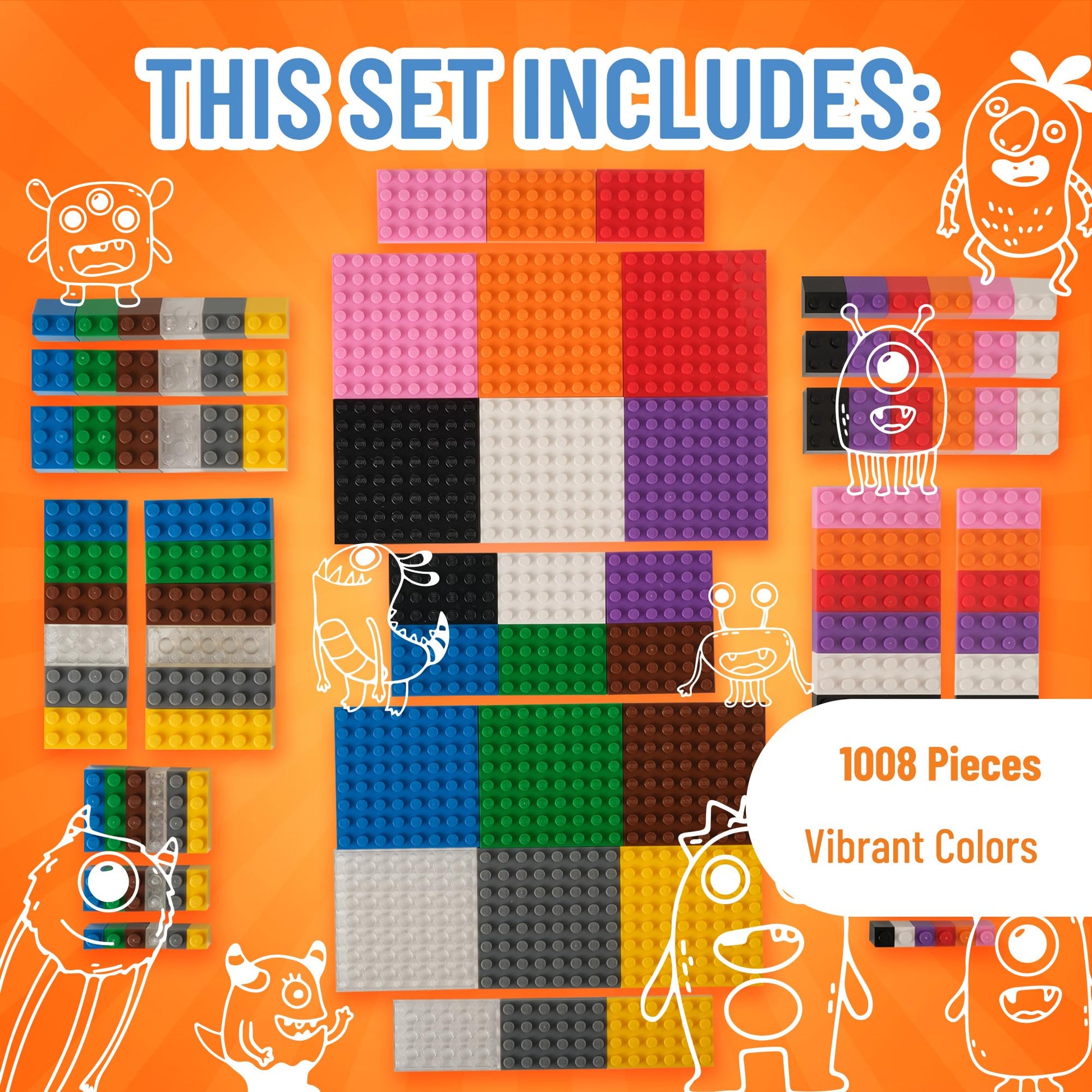 Strictly Briks Building Brick Starter Kit 1008 Pack - Compatible with Lego & All Major Brick Brands, Classic Style Kids Building Blocks Toys, Vibrant