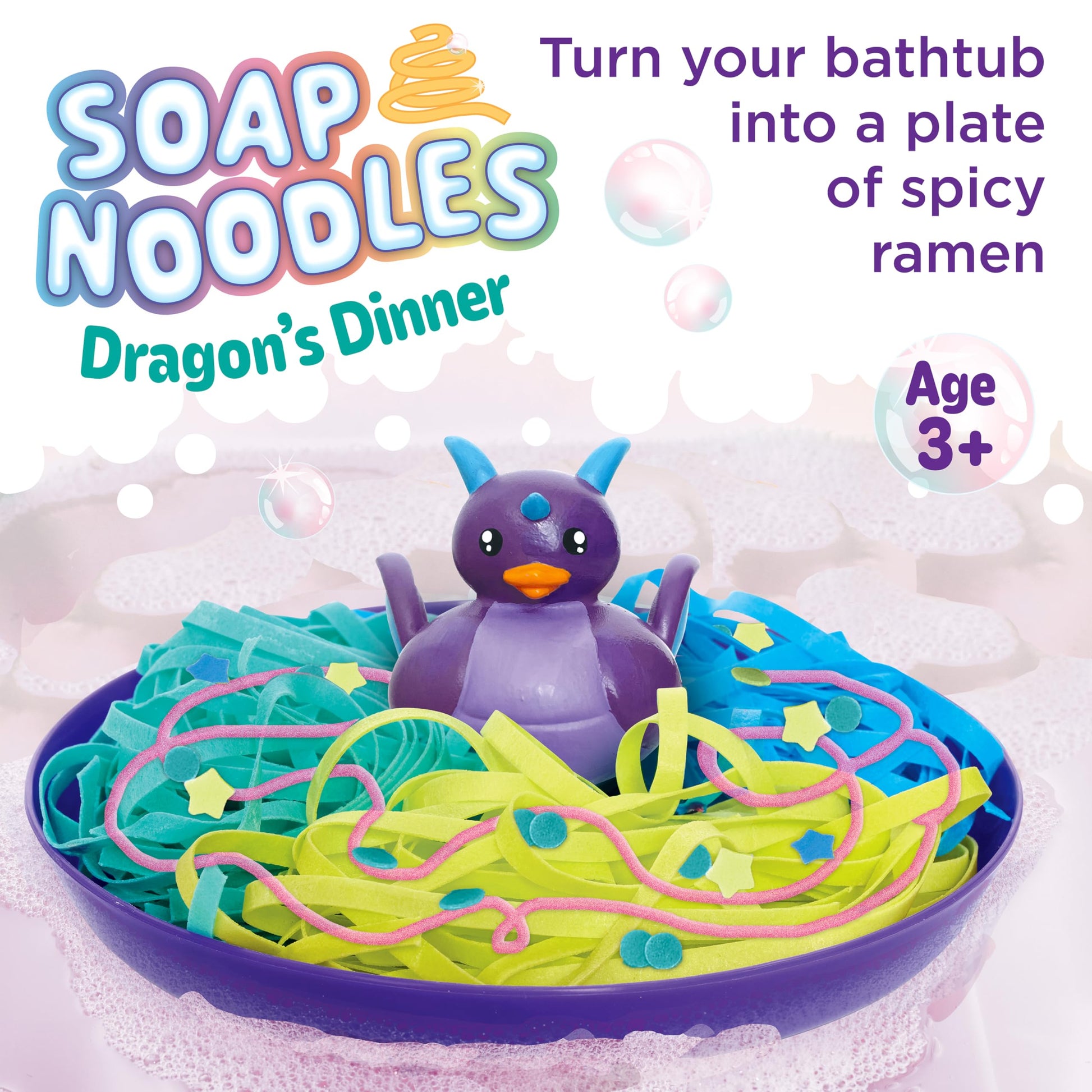 Creativity for Kids Soap Noodles Dragon’s Dinner Bath Set | Sensory Bath Toys for Kids | Mix, Layer & Play with Colorful Soap Noodles, Foamy Soap