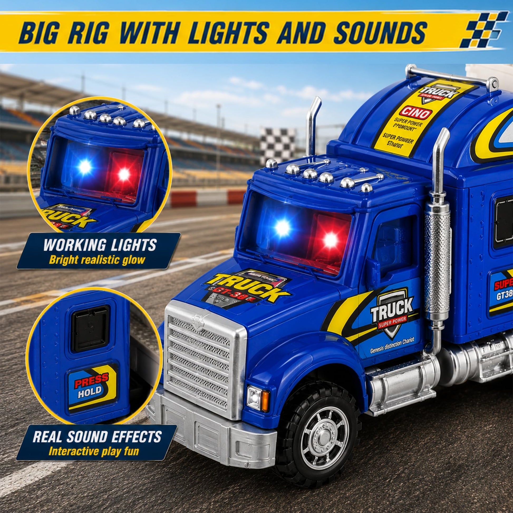Liberty Imports Auto Hauler Big Rig Toy Semi Truck Car Carrier Transporter Trailer 1:48 Scale Friction Powered Wheeler Vehicle with 4 ATVs Dirt Bike