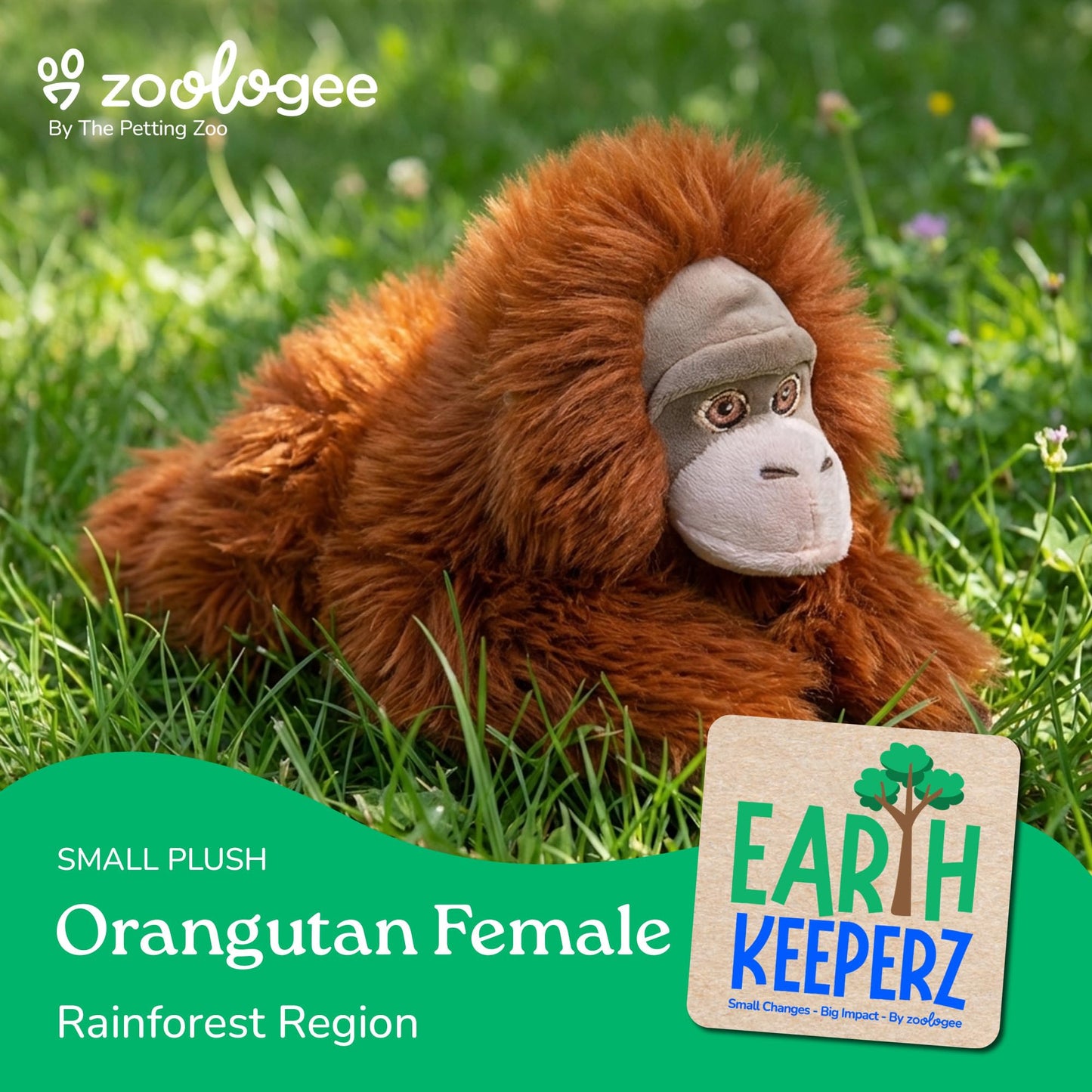 The Petting Zoo Female Orangutan Stuffed Animal Plushie, Gifts for Kids, Earth Keeperz Rainforest Animals, Zoologee Orange Female Orangutan Plush Toy