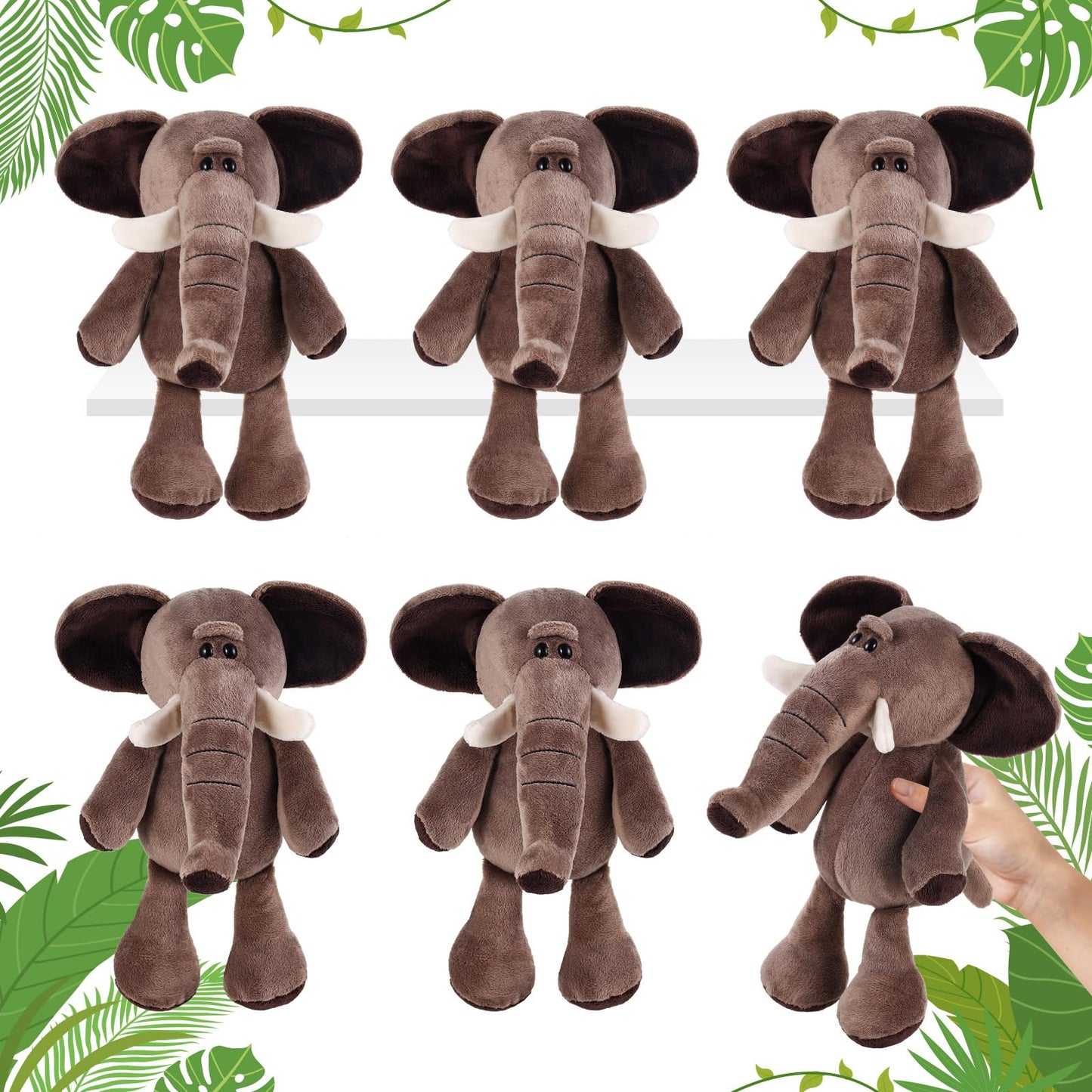 6 Pcs Safari Stuffed Animals Bulk Lion Elephant Monkey Tiger Toy Plush Zoo Animals Junble for Boy Girl Gift Animal Themed Parties Baby Shower
