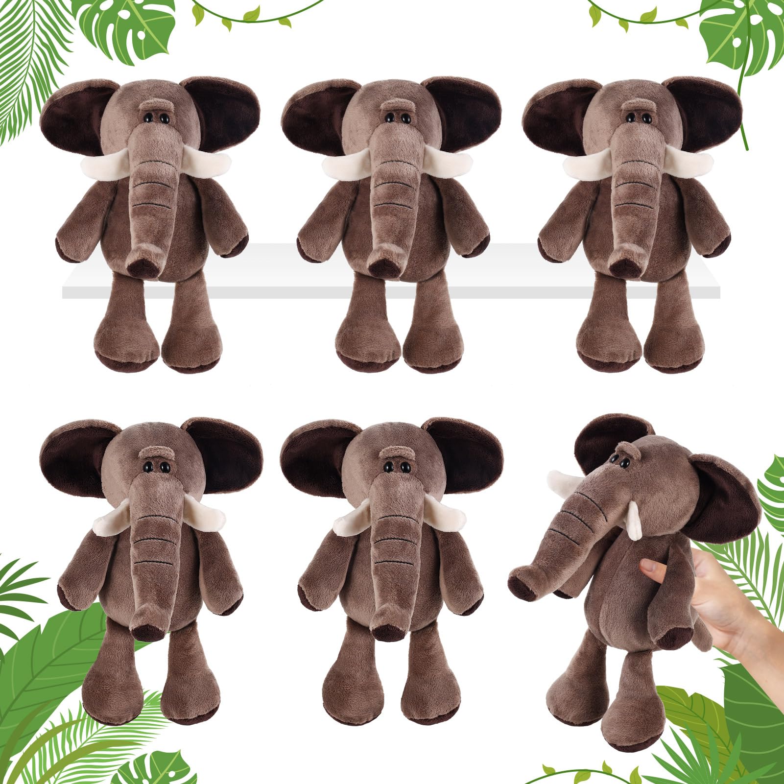 6 Pcs Safari Stuffed Animals Bulk Lion Elephant Monkey Tiger Toy Plush Zoo Animals Junble for Boy Girl Gift Animal Themed Parties Baby Shower