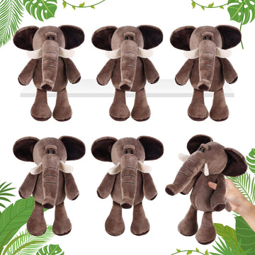 6 Pcs Safari Stuffed Animals Bulk Lion Elephant Monkey Tiger Toy Plush Zoo Animals Junble for Boy Girl Gift Animal Themed Parties Baby Shower