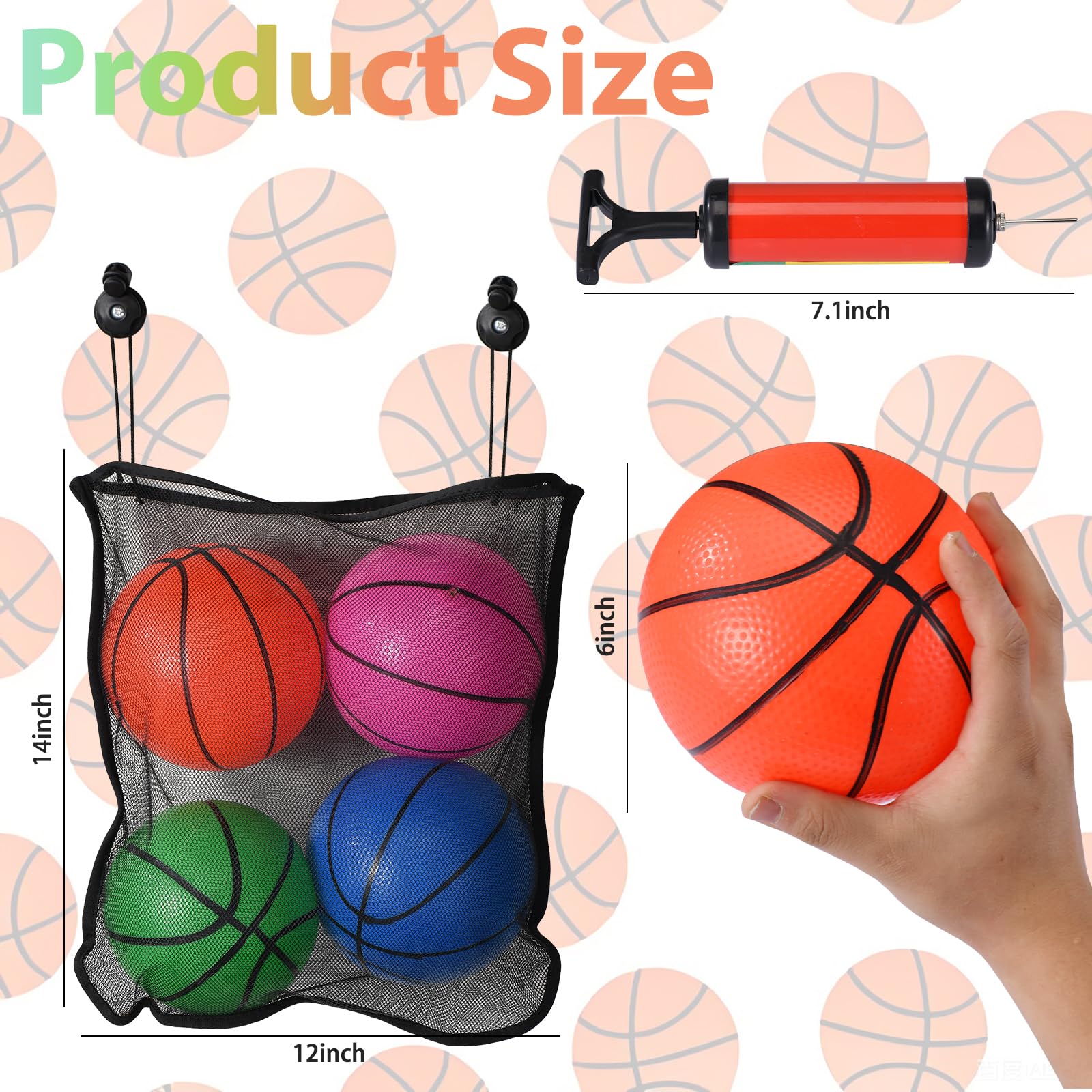 DAOLONG 4 Pcs Replacement Balls for L-ittle Tikes Basketball Hoop Set with Mesh Storage Bag, Lightweight Soft Small Basketball，6 Inches Colorful Small