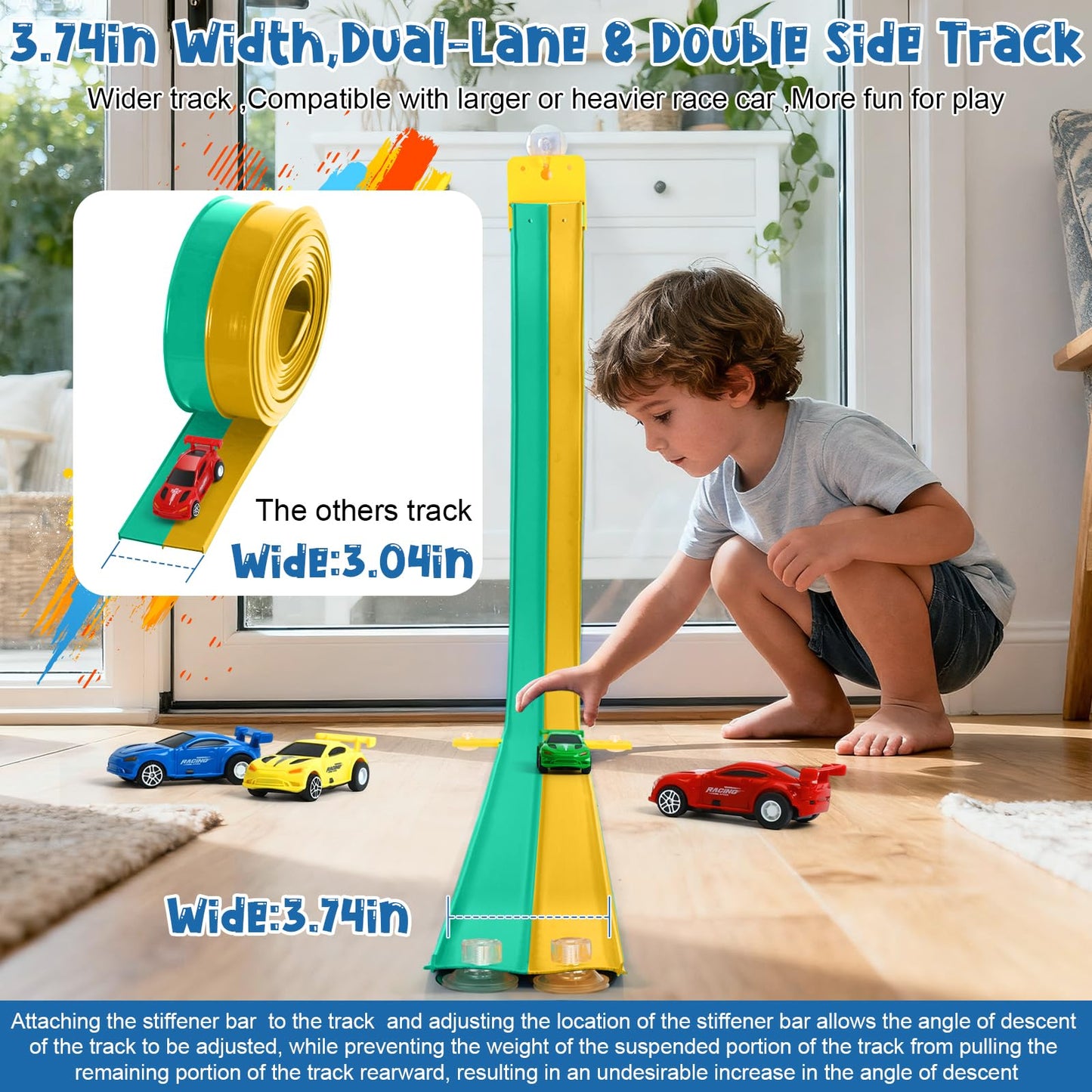 Flexible Race Car Track for Kids, Flex Track with 4 Small Race Cars,Rolls Up Portable Racetrack for Ages 3+, Compatible with H*t Wheels and DIEC*st