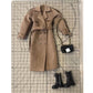 Classic Trench Coat Outfit Set for 11.5-12 Inch Fashion Collectible-Doll, Khaki Double-Breasted Coat with Belt, Quilted Handbag, Black Lace-Up Ankle