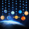 Solar System Decoration Banner, Eight Planet Garland with Blue Shimmer Star